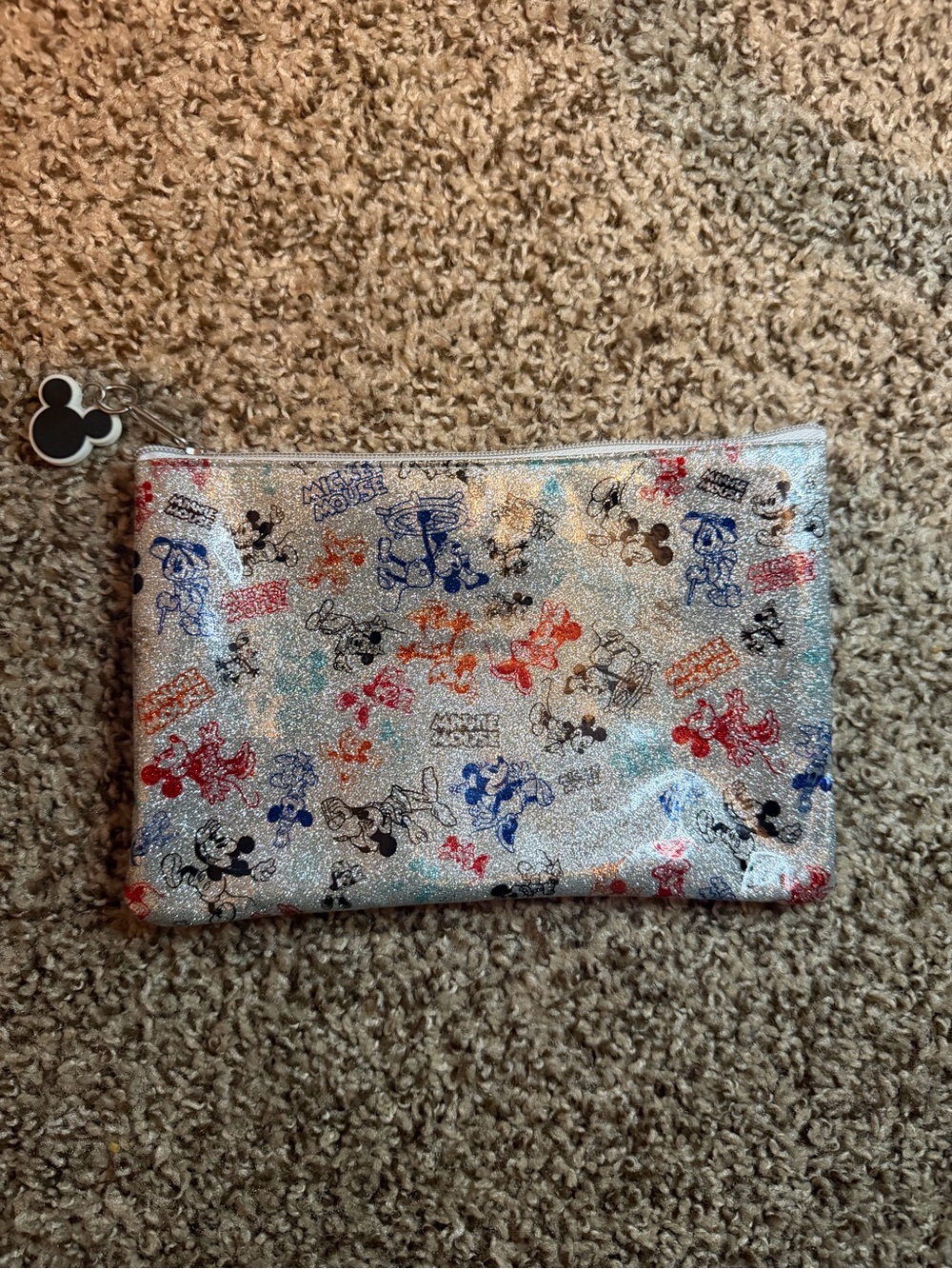 Disney Silver Glitter Mickey Pencil Case with Multi-Color Prints